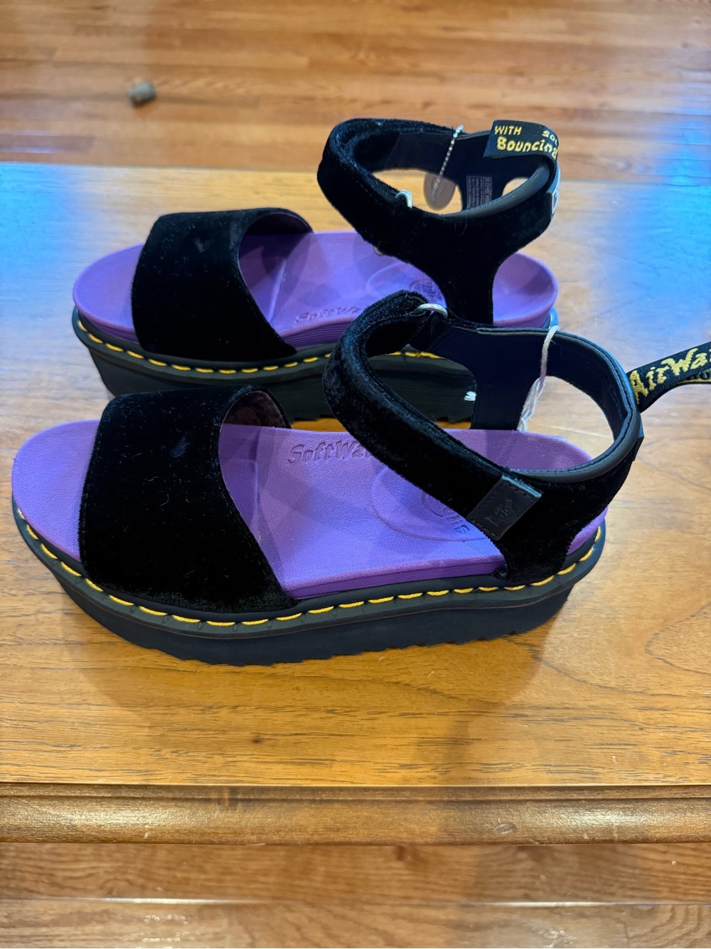 RARE X-Girl Dr. Martens Collab Black Velvet and Purple Platform Sandals - Picture 6 of 8